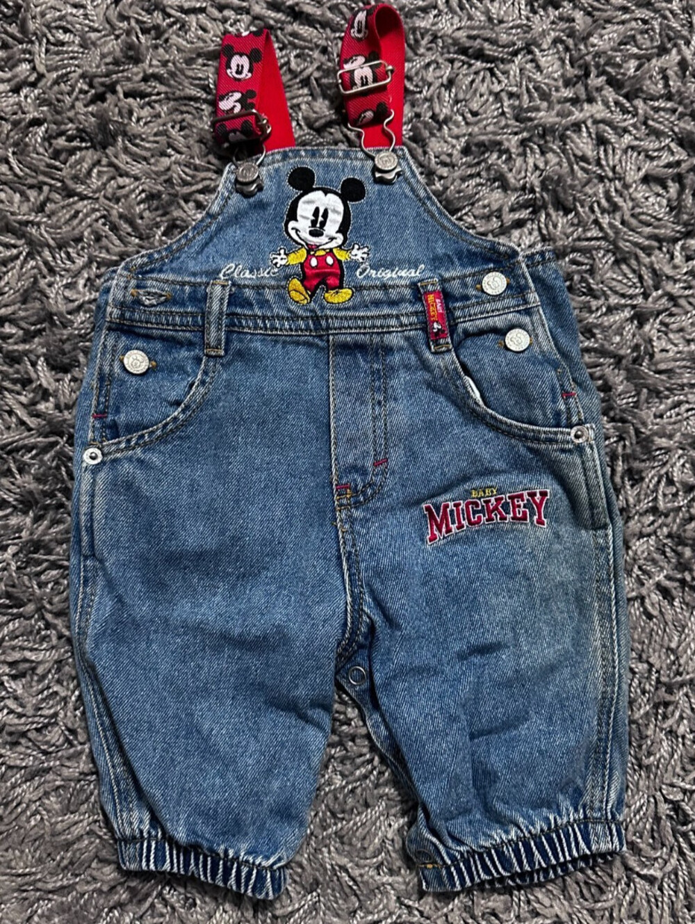 Vintage Disney Denim Emboridered Overalls Mickey 3/6M